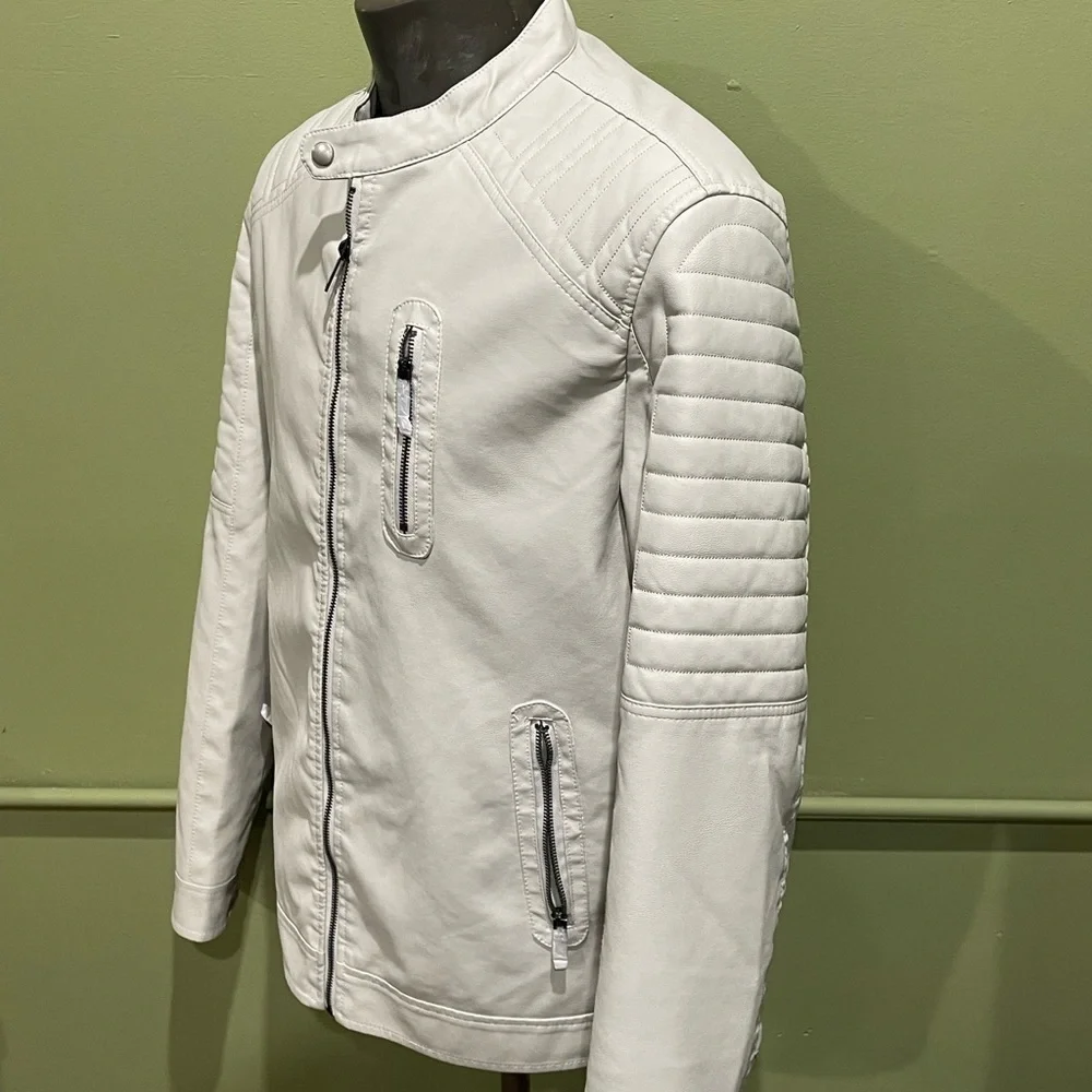 Deniko jacket biker bone no collar modern fit synthetic leather